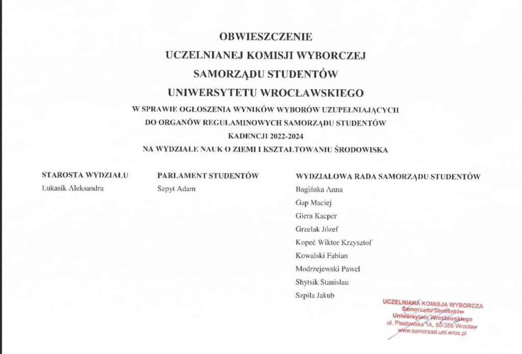 Obwieszczenie Uczelnianej Komisji Wyborczej.
