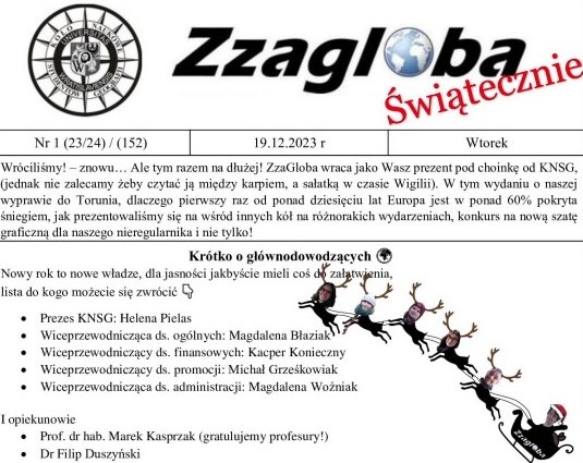 Pierwsza strona gazetki.